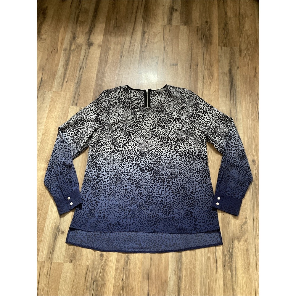 Vince Camuto‎ Blue Animal Print Blouse XL Long Sleeve Flowy Dressy Top